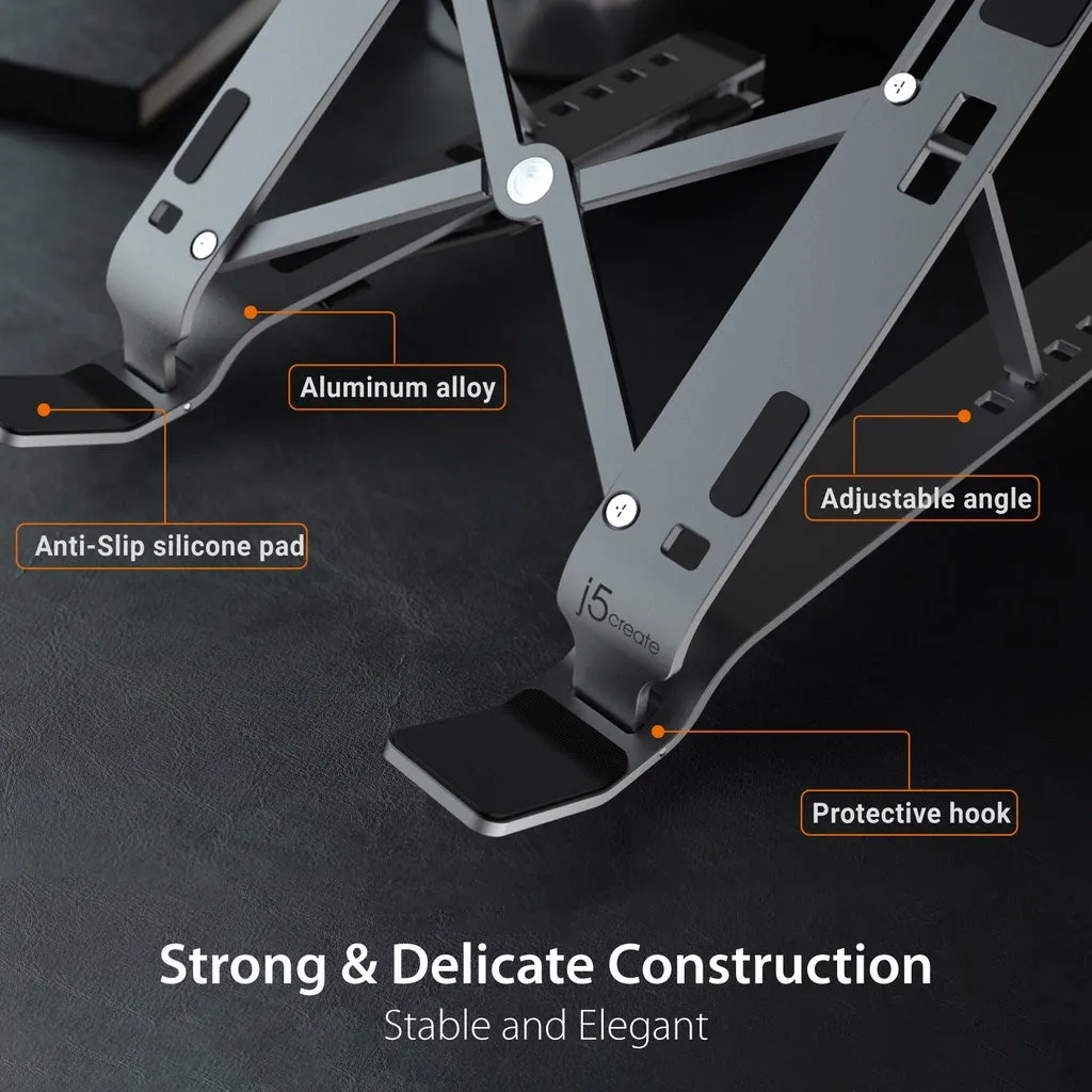 j5create JTS223 USB HUB X-Kit Laptop Stand, USB Laptop Stand with 4 USB port, Fordable Laptop Holder