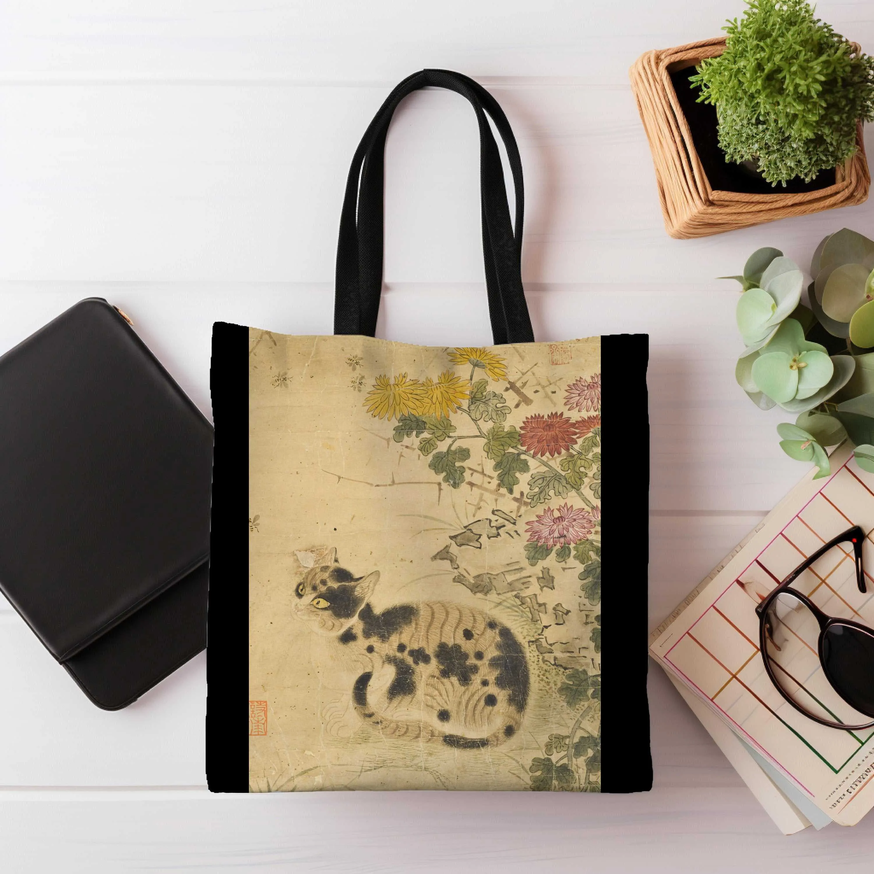 Japandi Style Large Canvas Tote Bag