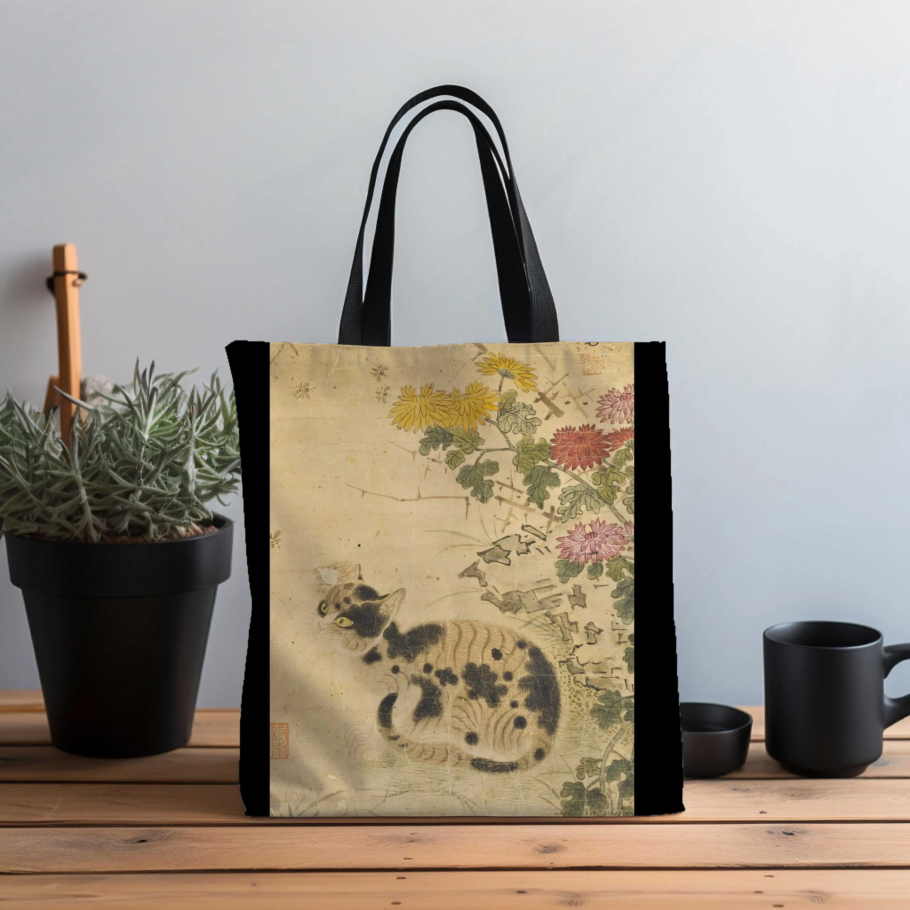 Japandi Style Large Canvas Tote Bag