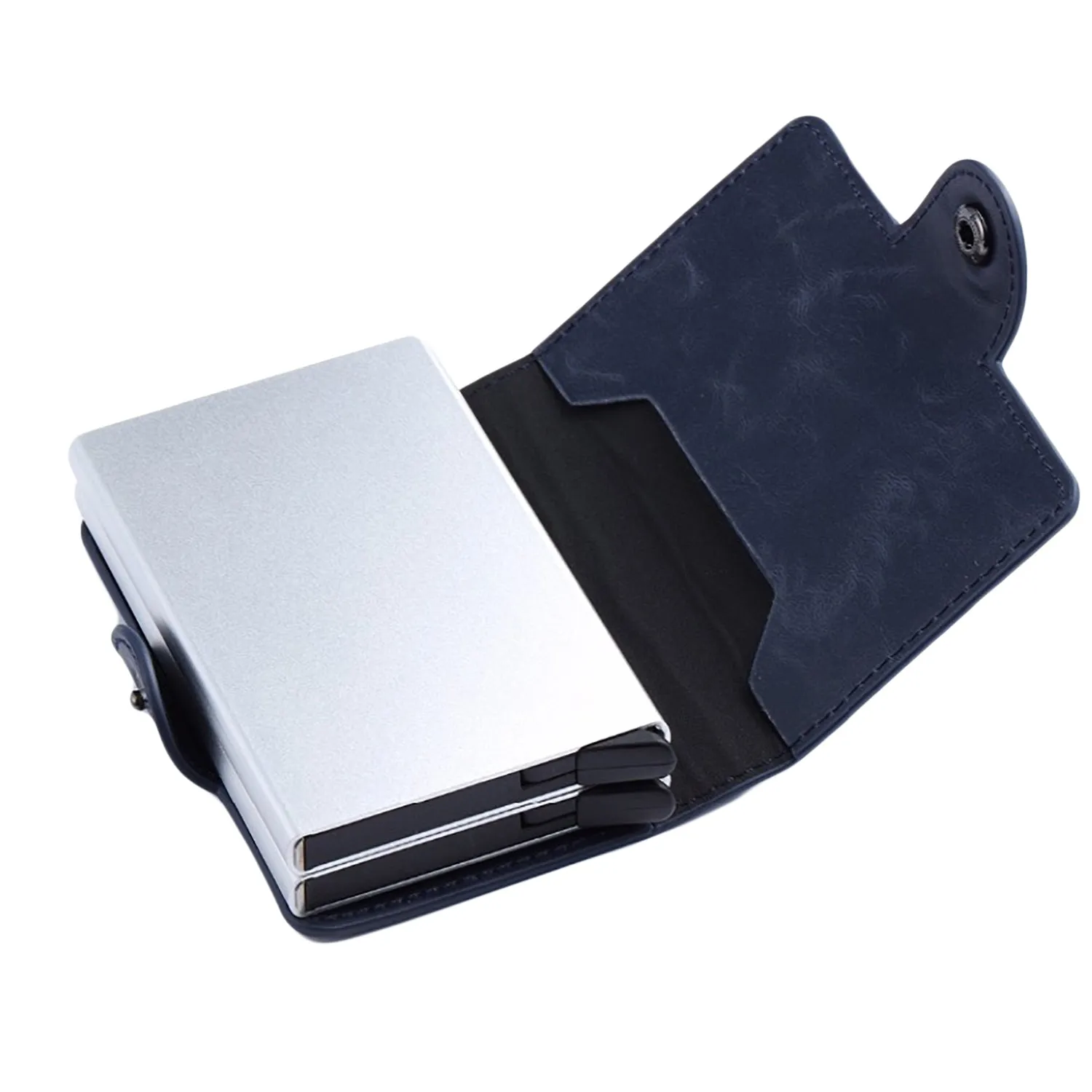 Leather RFID Wallet with Double Aluminum Card Holder for Men and Women