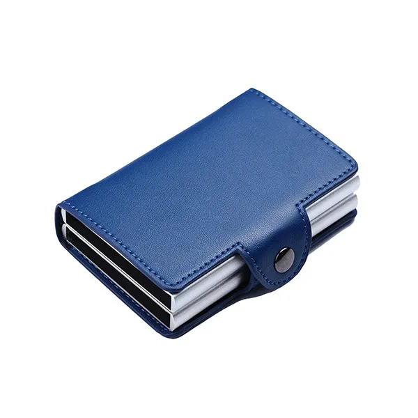 Leather RFID Wallet with Double Aluminum Card Holder for Men and Women