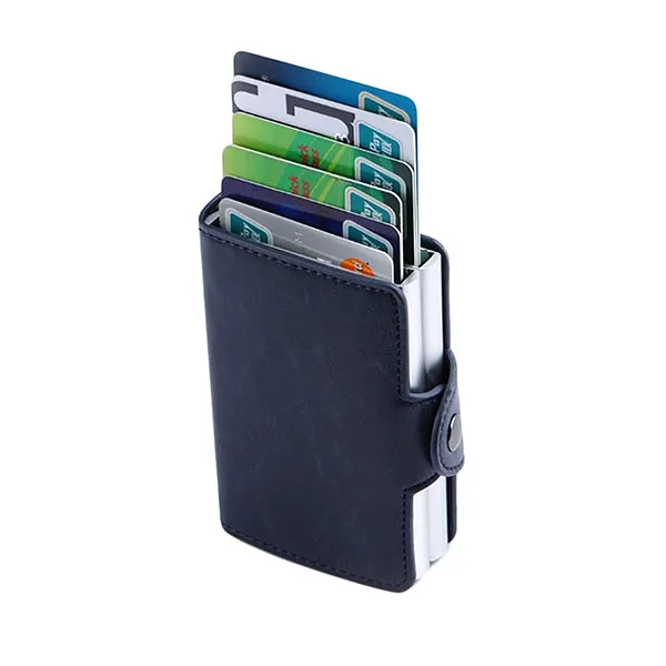 Leather RFID Wallet with Double Aluminum Card Holder for Men and Women