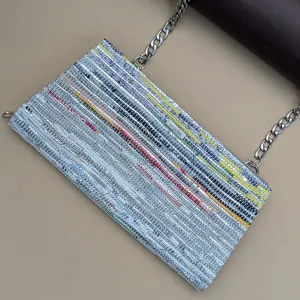 Multicolored Shimmery Upcycled Handcrafted Trapeze Clutch (TC1024-025) PS_W