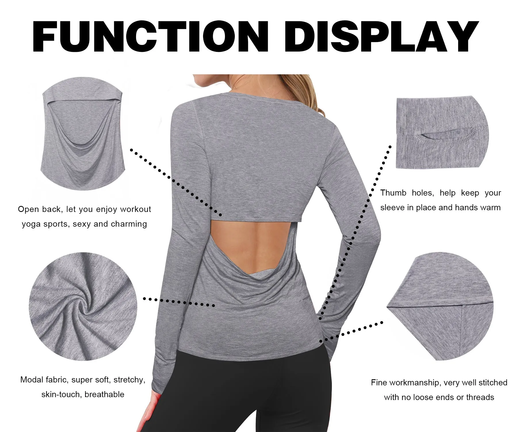 Open Back Long Sleeve Tops heathergray_Gym