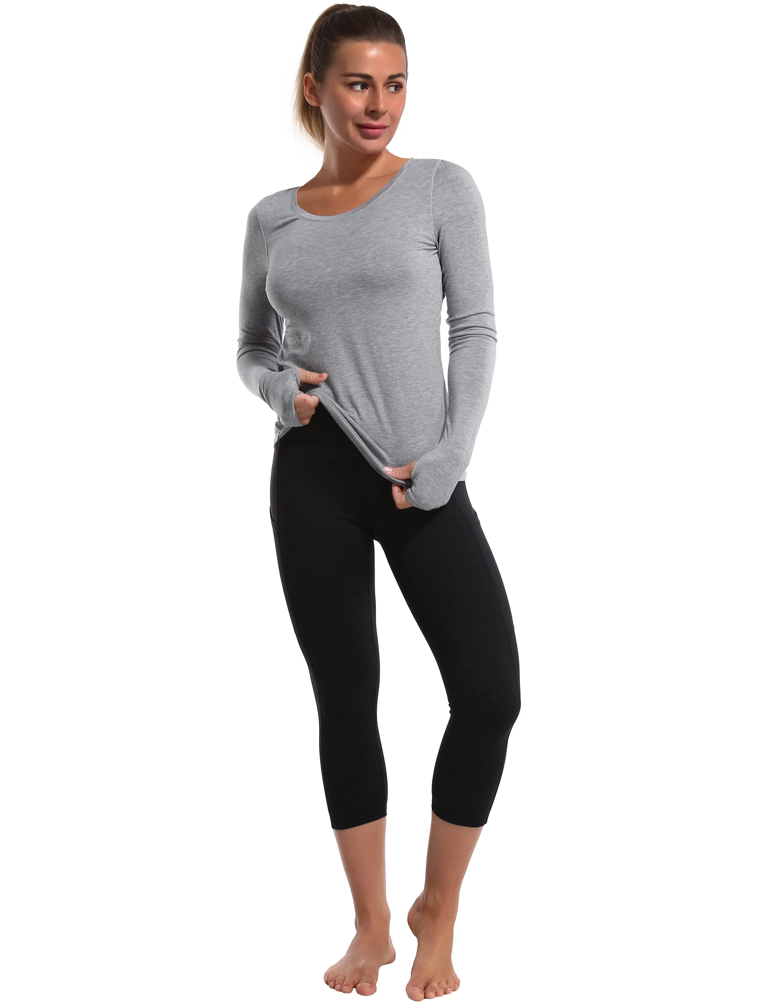 Open Back Long Sleeve Tops heathergray_Gym