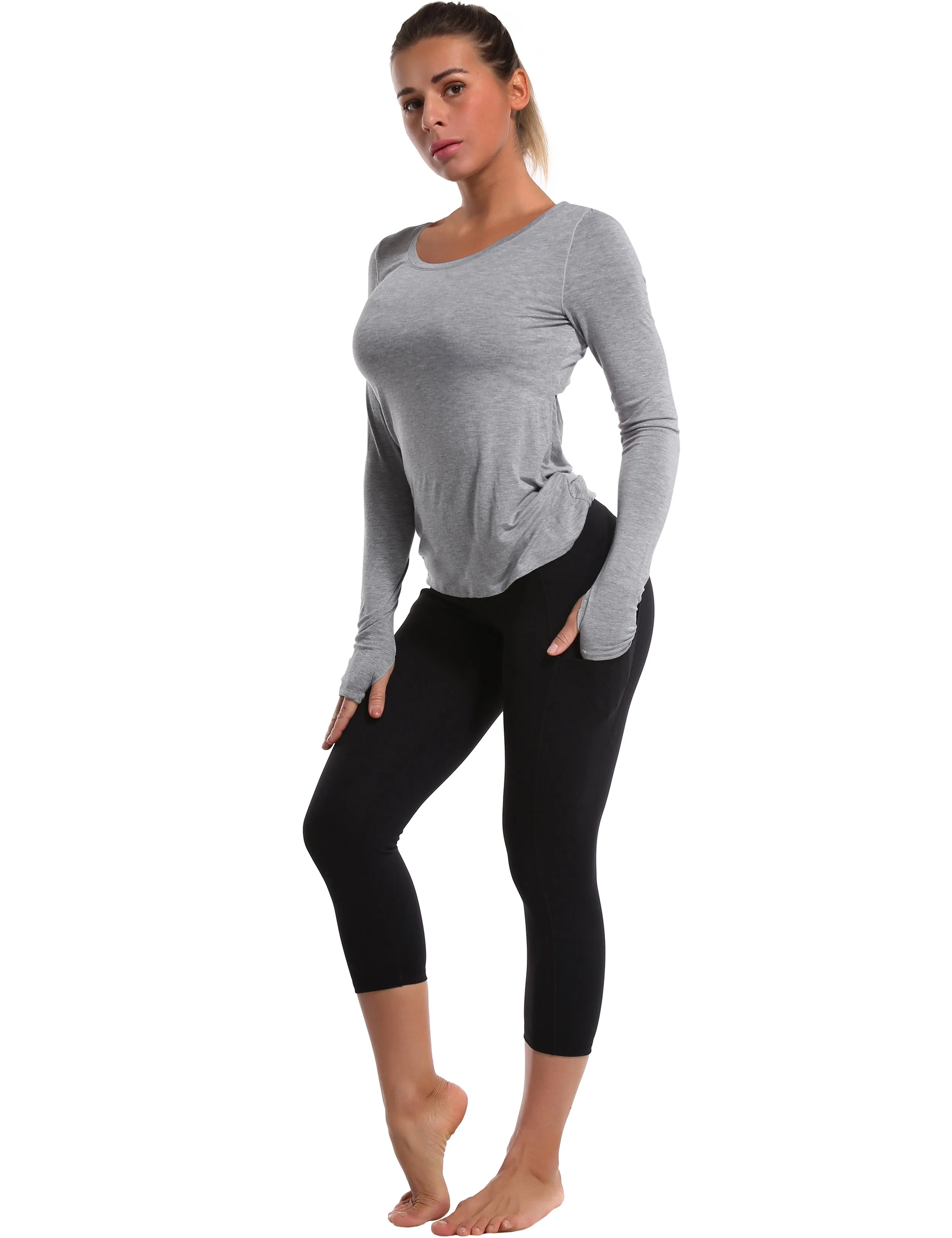 Open Back Long Sleeve Tops heathergray_Gym