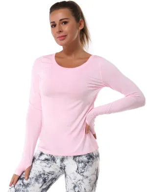 Open Back Long Sleeve Tops lightpink_Gym