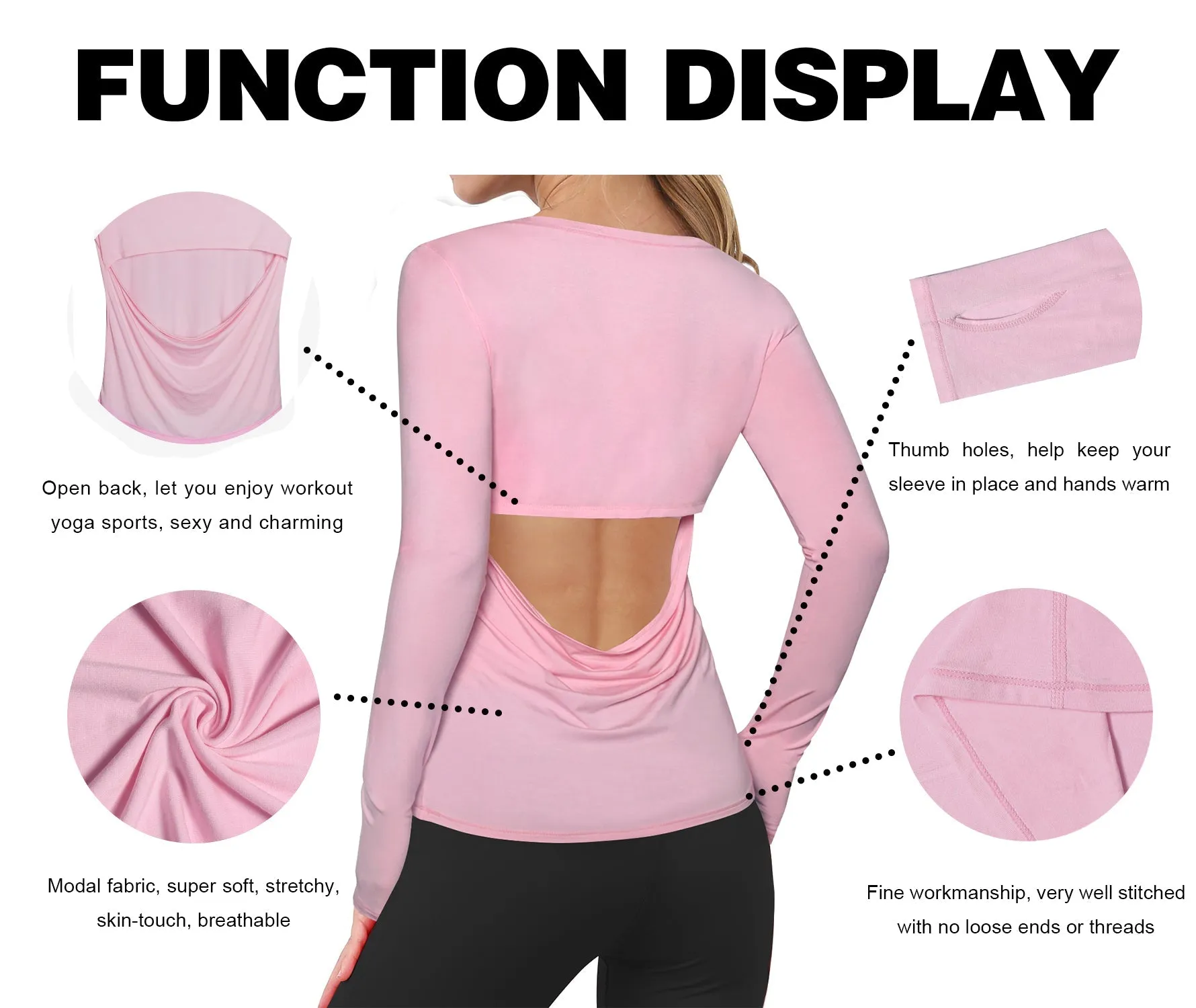 Open Back Long Sleeve Tops lightpink_Gym