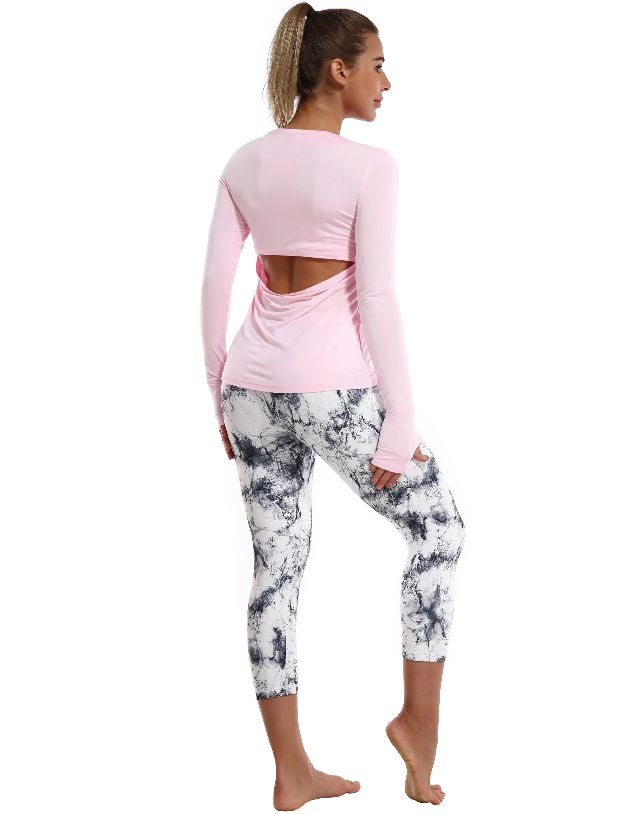 Open Back Long Sleeve Tops lightpink_Gym