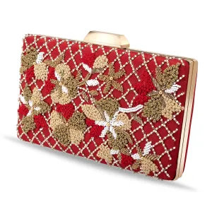 Peora Clutch Purses for Women Wedding Handmade Evening Handbags Party Bridal Clutch Red