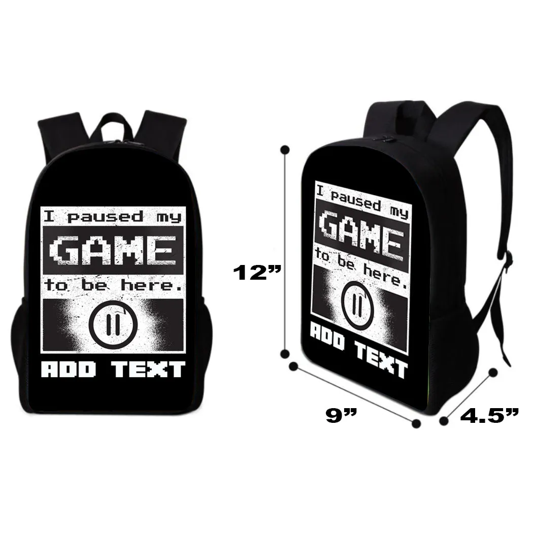 Personalized Full Color Backpacks / Lunch Bag / Duffel Bag - Game Pause