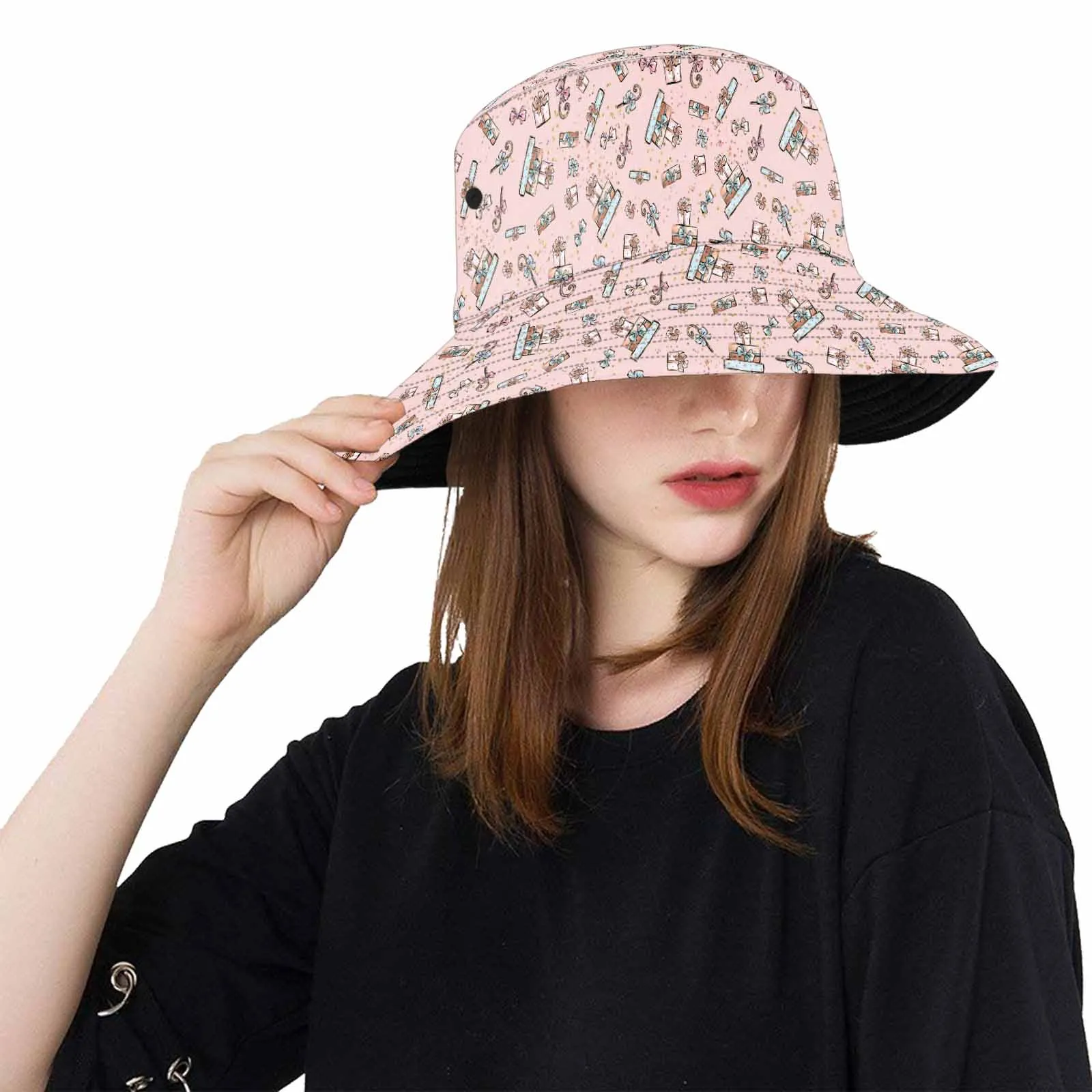 Pink Christmas Presents 50  Unisex Summer Single-Layer Bucket Hat