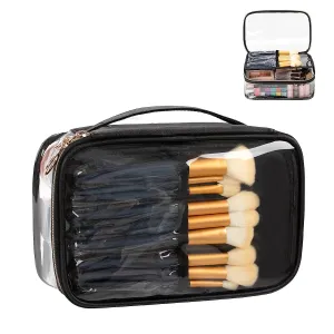 Portable Clear Large Makeup Bag with Divider Makeup Brush Compartment