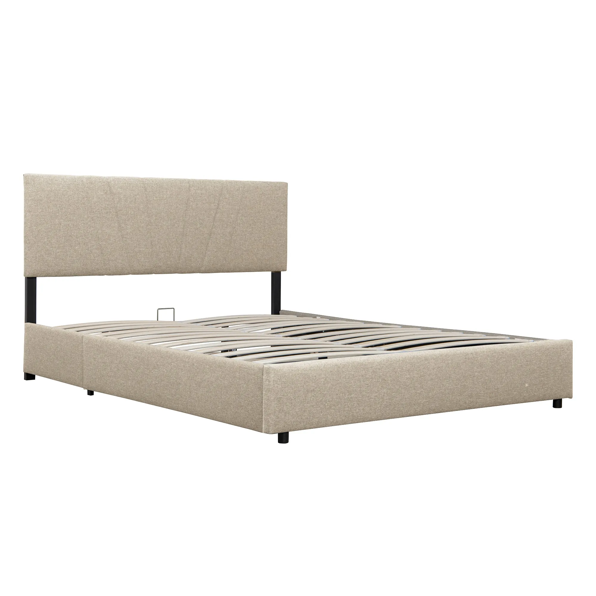 Queen Upholstered Platform Bed with Lifting Storage, Queen Size Bed Frame with Storage and Tufted Headboard,Wooden Queen Platform Bed for Kids Teens Adults,No Box Spring Needed(Queen, Beige)