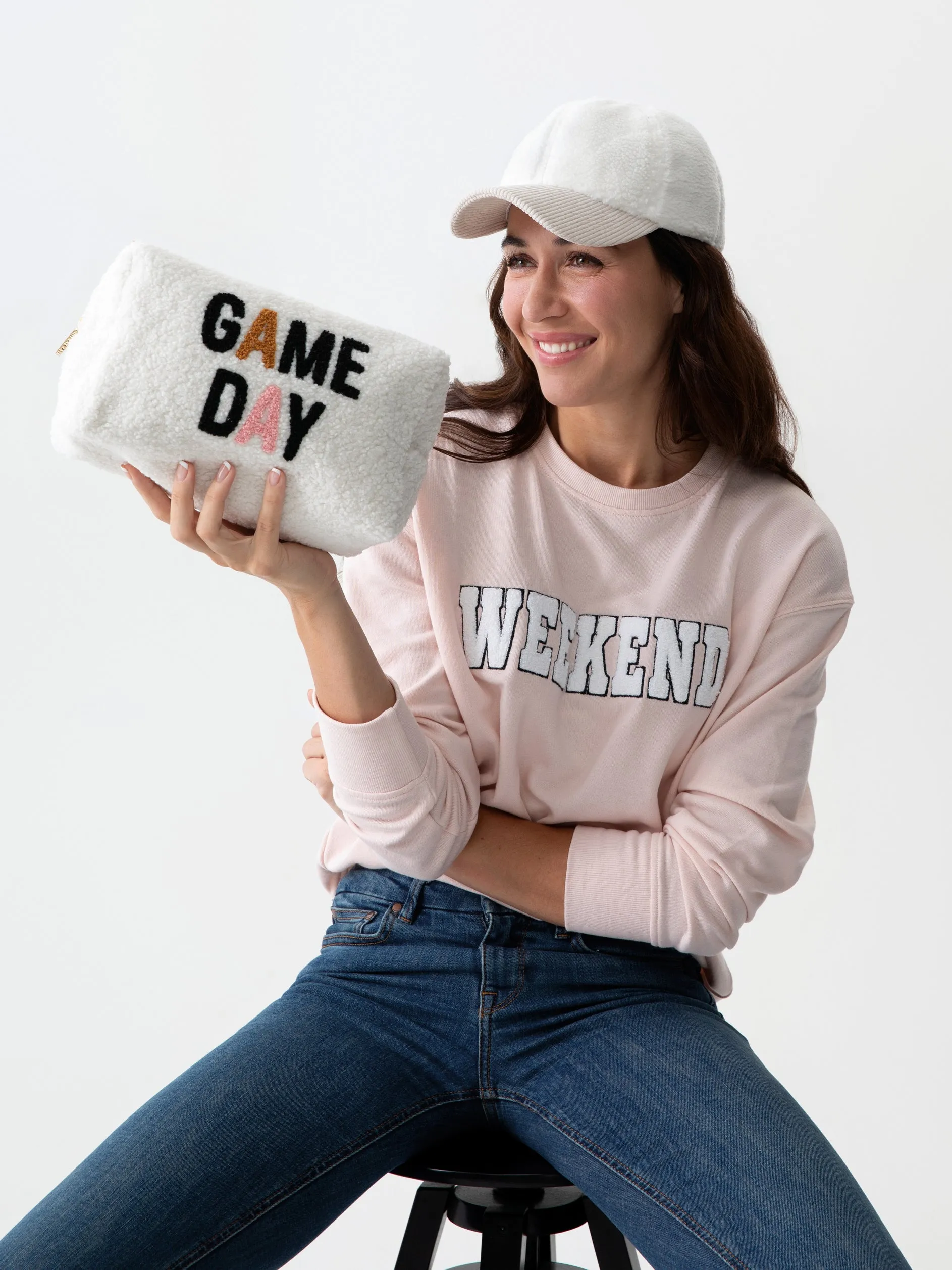 Shiraleah "Game Day" Sherpa Zip Pouch, Ivory