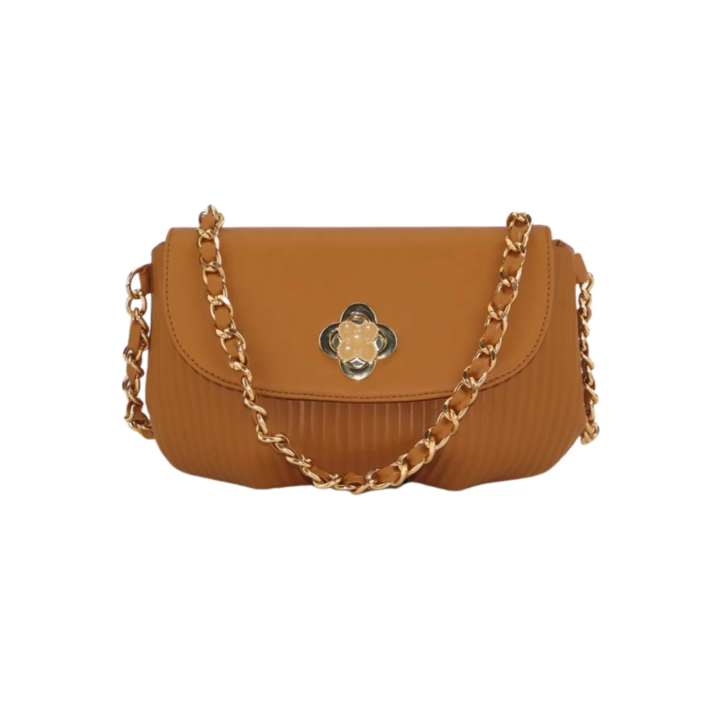 Small Crossbody Bag with Gold Chain and Flower Detail