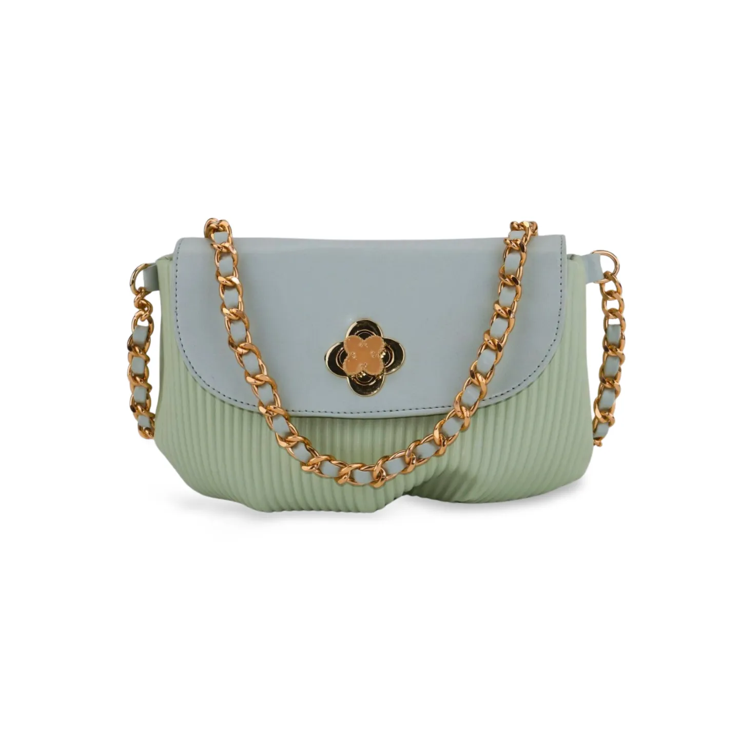 Small Crossbody Bag with Gold Chain and Flower Detail