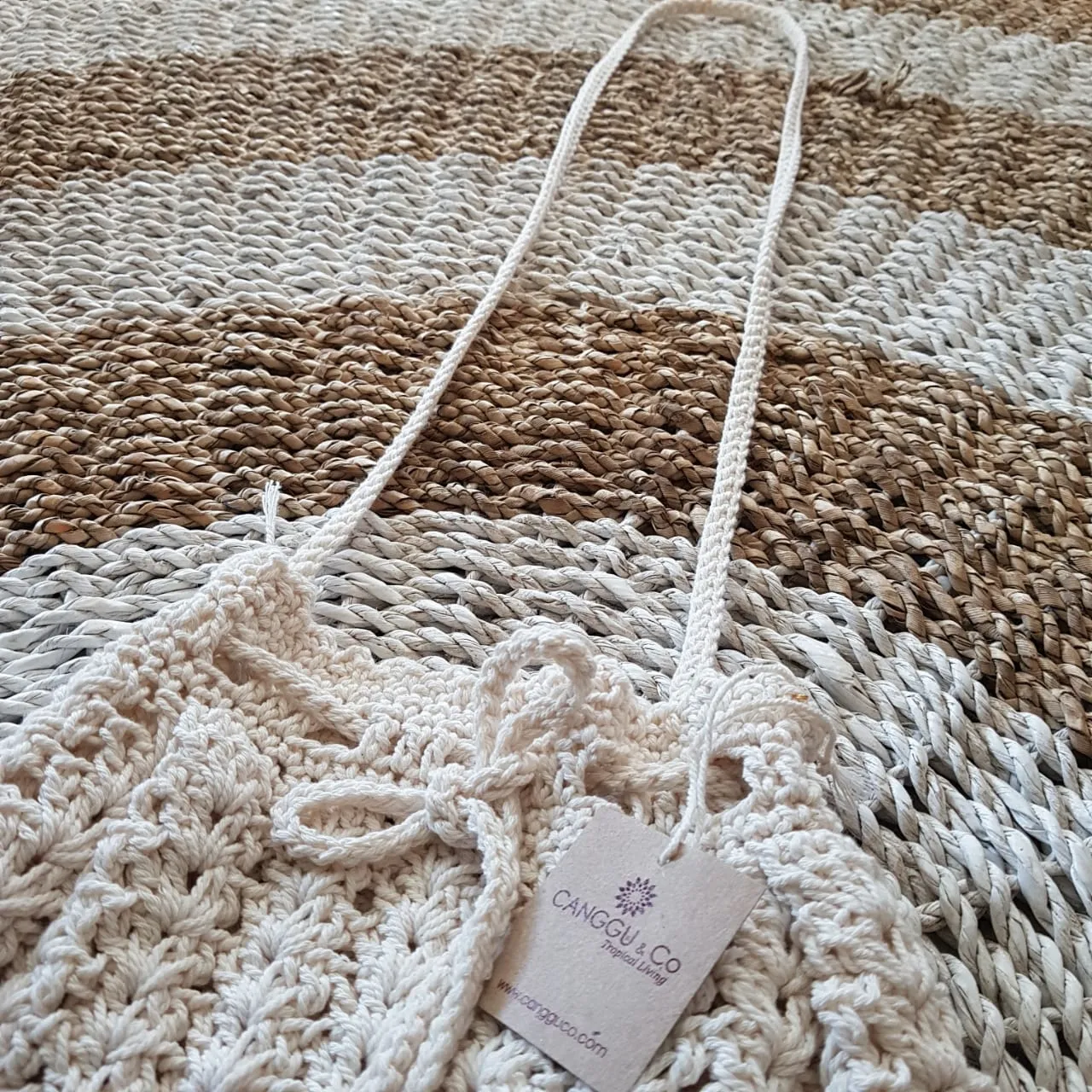 Small Natural Woven White Macrame Bag With Cinch