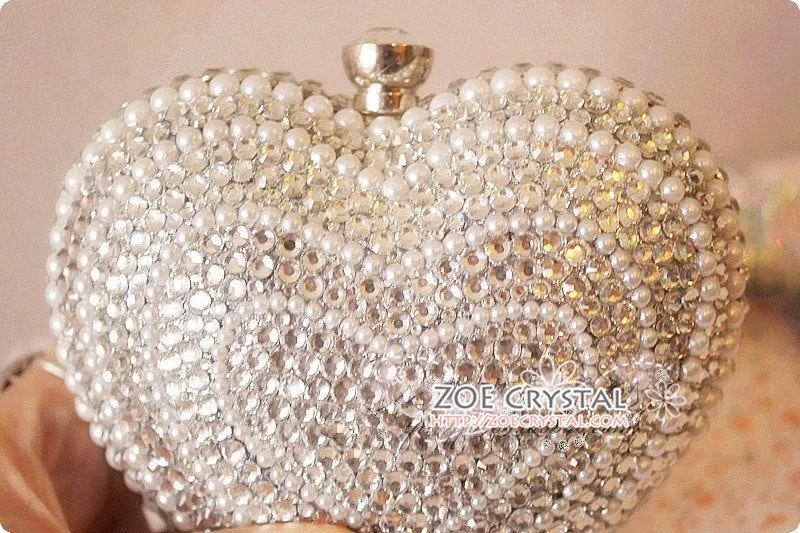 Stylish Bling and Sparkly Crystal Heart Clutch - Bridal / Bridesmaid / Wedding Clutch