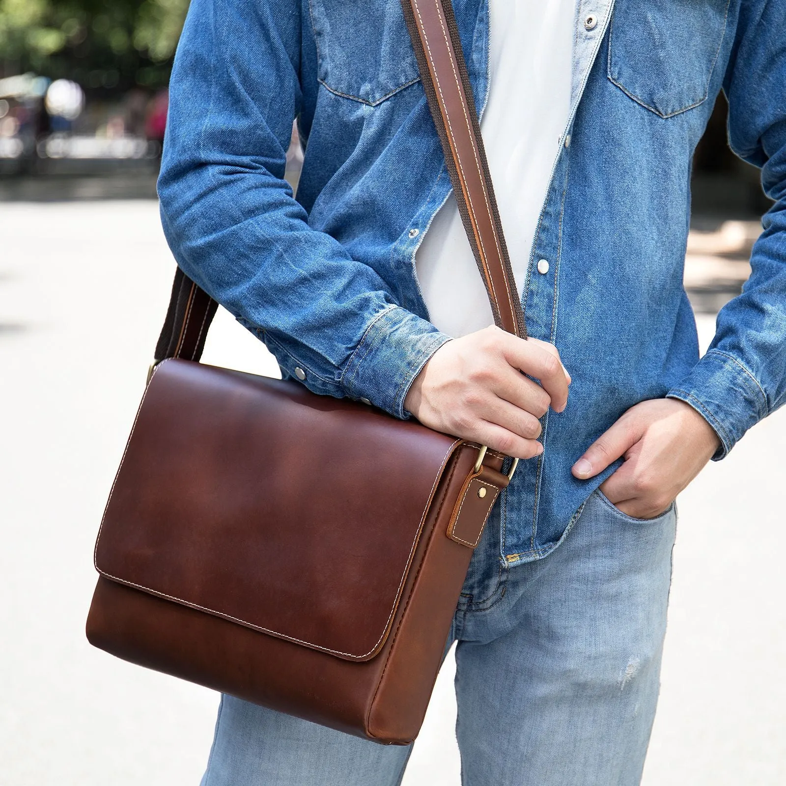 The First Layer Cowhide Shoulder Bag Retro Messenger Bag