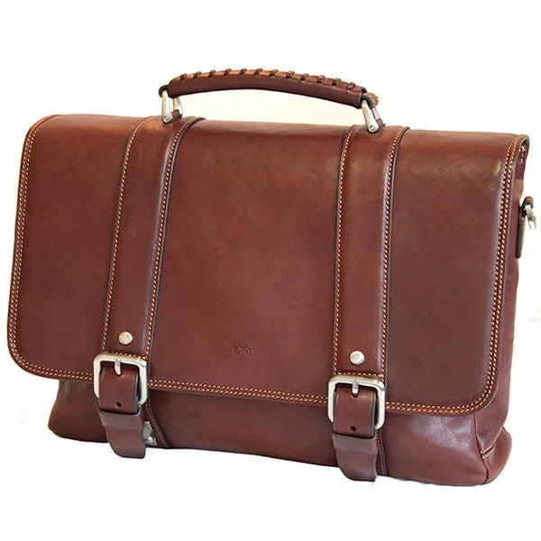 Tony Perotti Leather Clip Close Brown Satchel