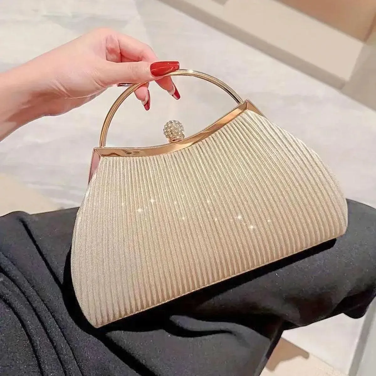 Versatile Gold Ruched Handbag for Stylish Women