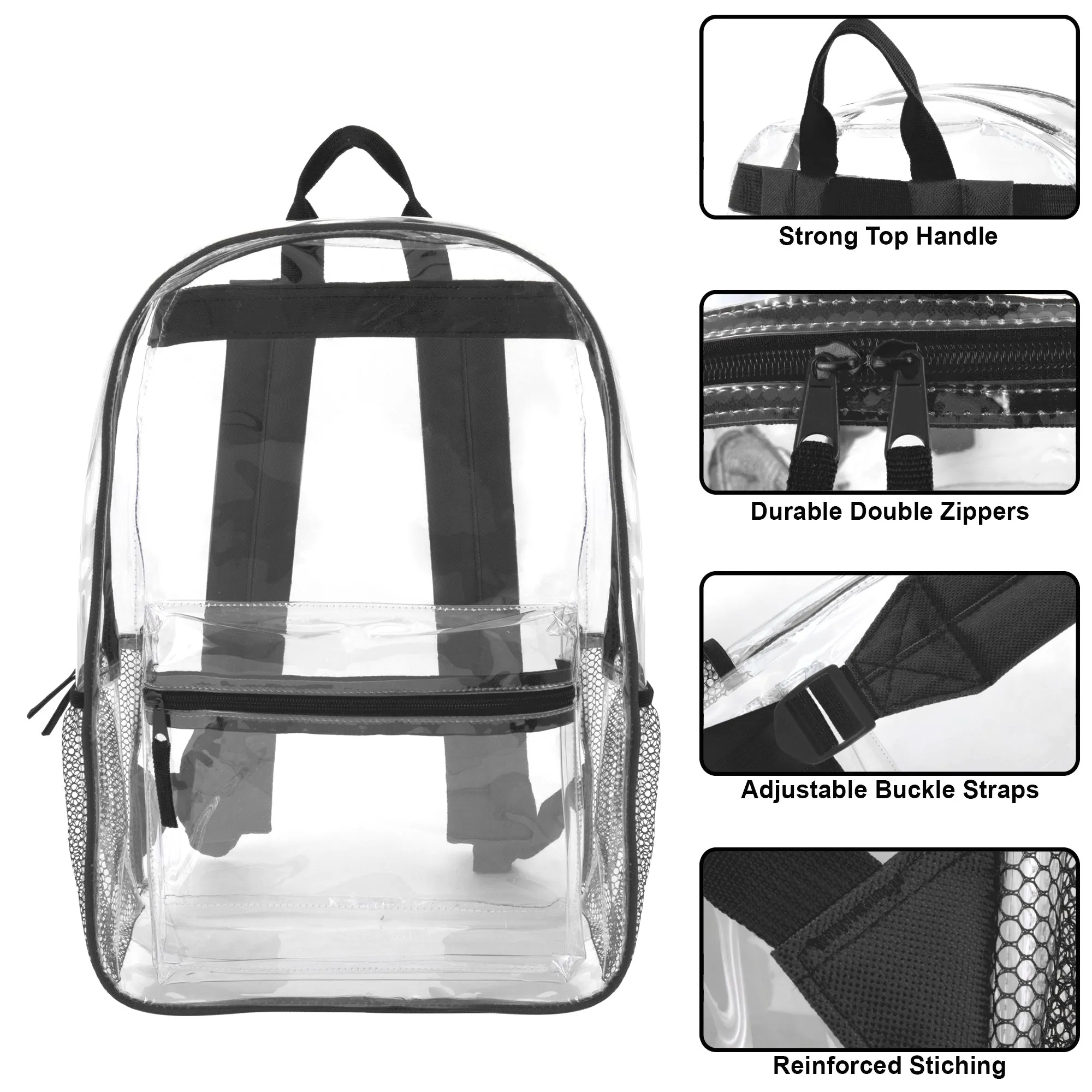 Wholesale Classic 17 Inch Clear Backpack - Black