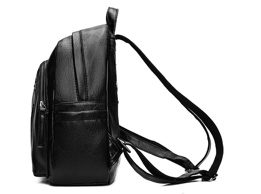 Women's Black PU Leather Adjustable Straps Backpack