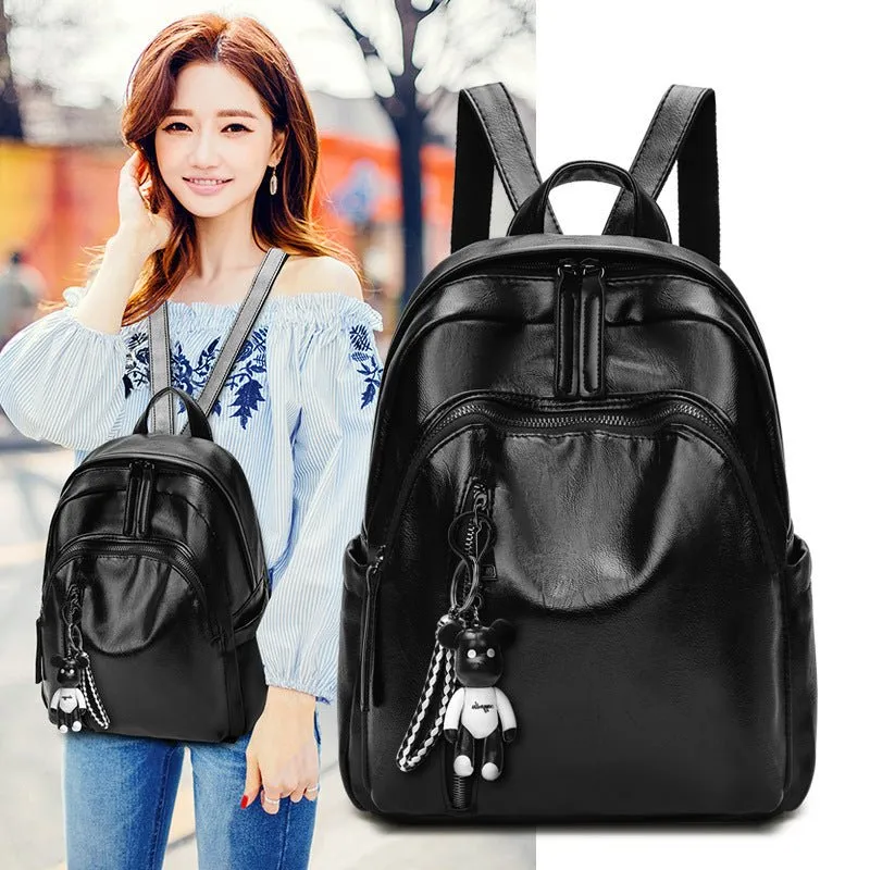 Women's Black PU Leather Adjustable Straps Backpack