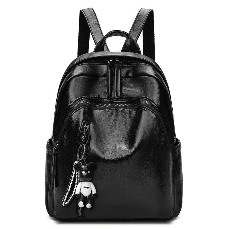 Women's Black PU Leather Adjustable Straps Backpack