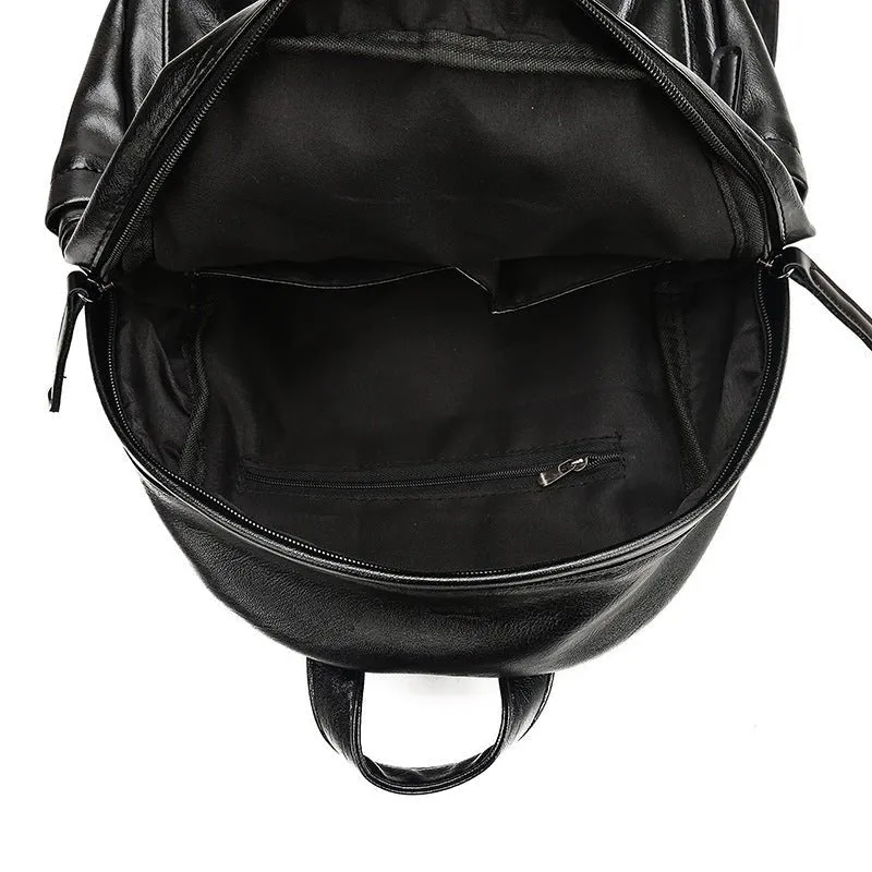 Women's Black PU Leather Adjustable Straps Backpack