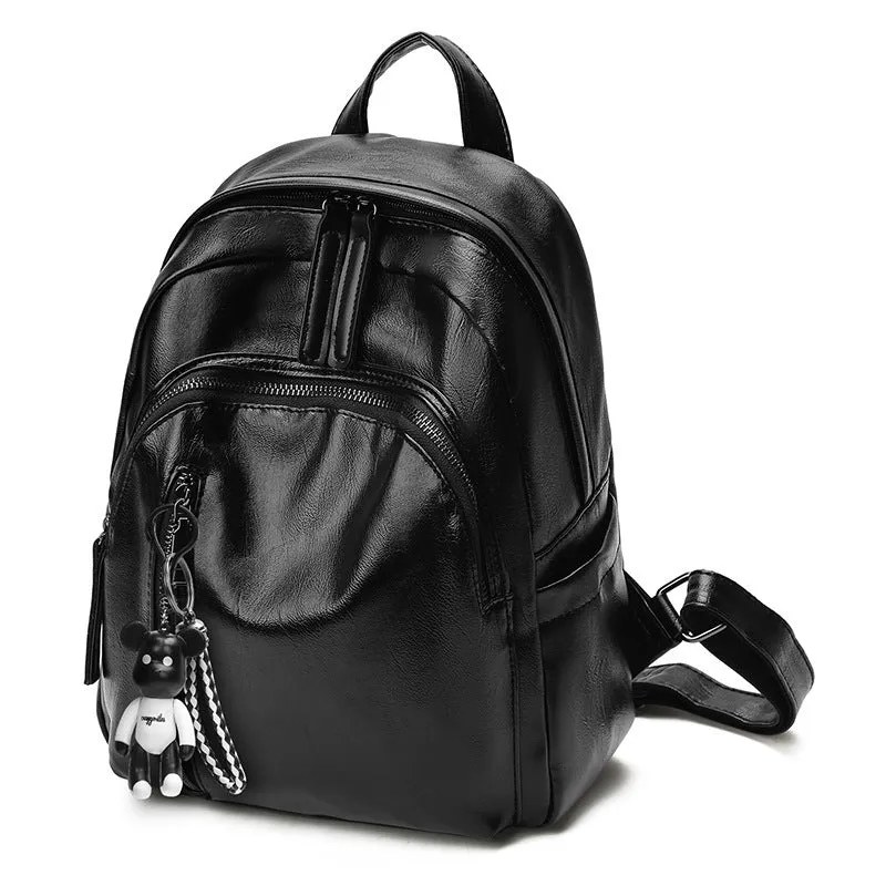 Women's Black PU Leather Adjustable Straps Backpack